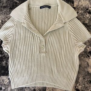 Brandy Melville light green Ribbed Collared Top